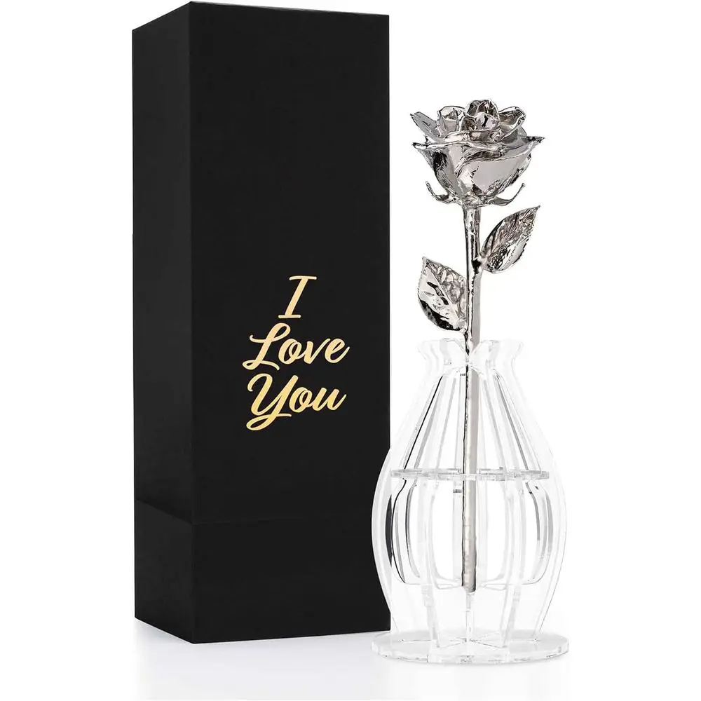 

Platinum-Dipped Rose in Customizable Gold-Embossed 'I Love You' Gift Box, Timeless and Unique