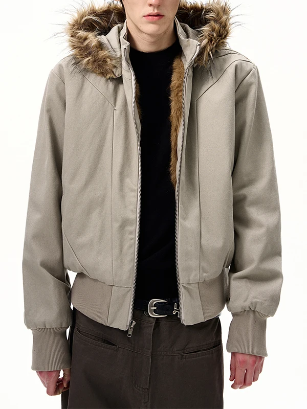 

Retro American Silver Multi-Form Disassembly Peak Mountain Eagle Removable Hooded Cotton Jaet Men's Waed Coat