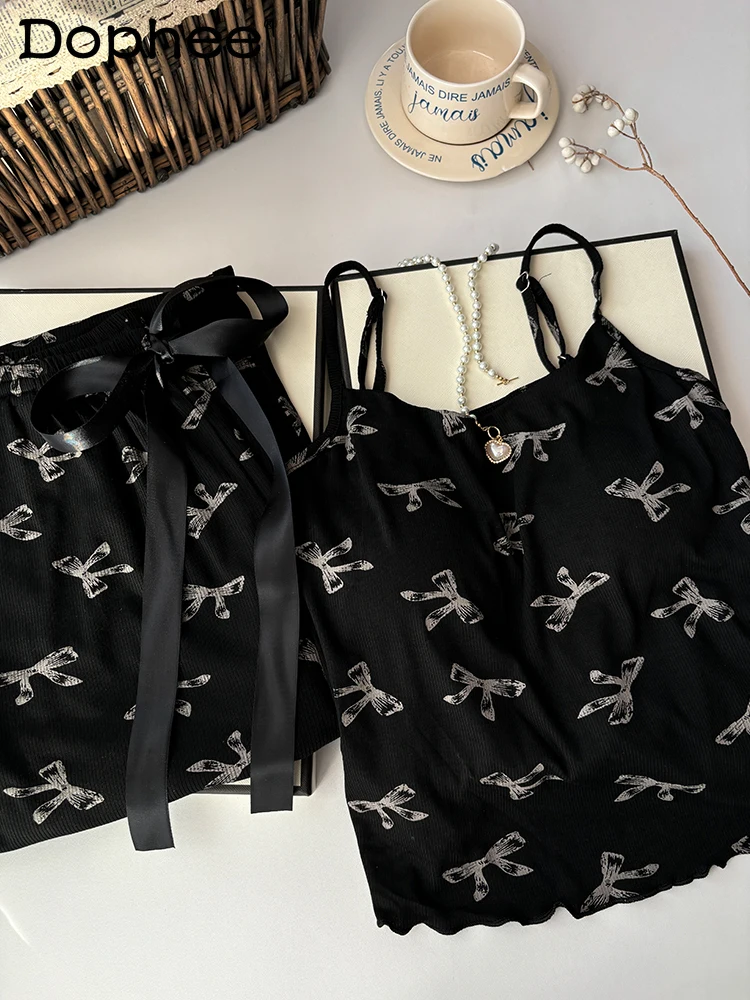 

Autumn New Sweet Girl Suspender Pajamas Modal Cotton Three-piece Set Casual Comfortable Loose Outdoor Loungewear