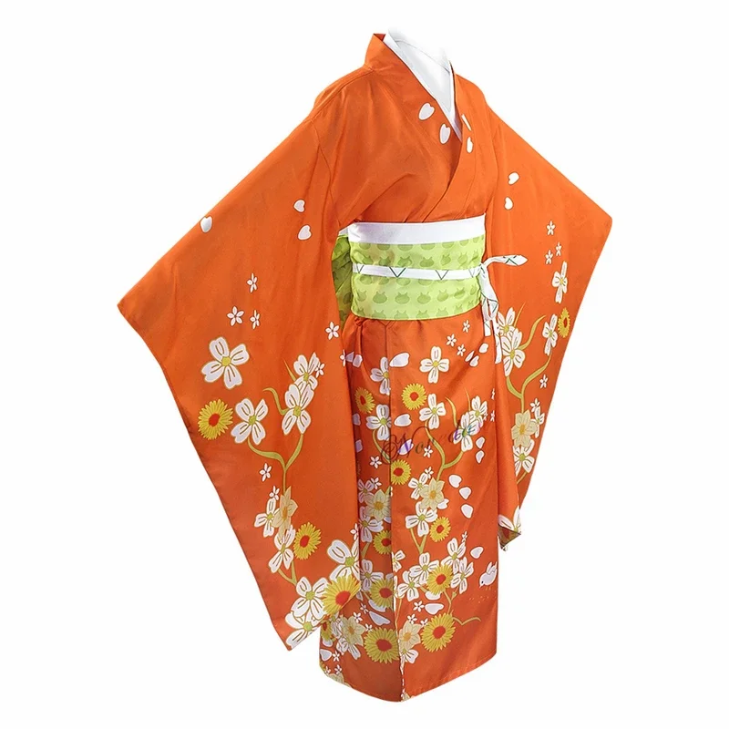 Anime Super Danganronpa 2 Goodbye Despair Hiyoko Saionji Kimono Cosplay Costume Wig Women Orange Kimono Dress Halloween Party