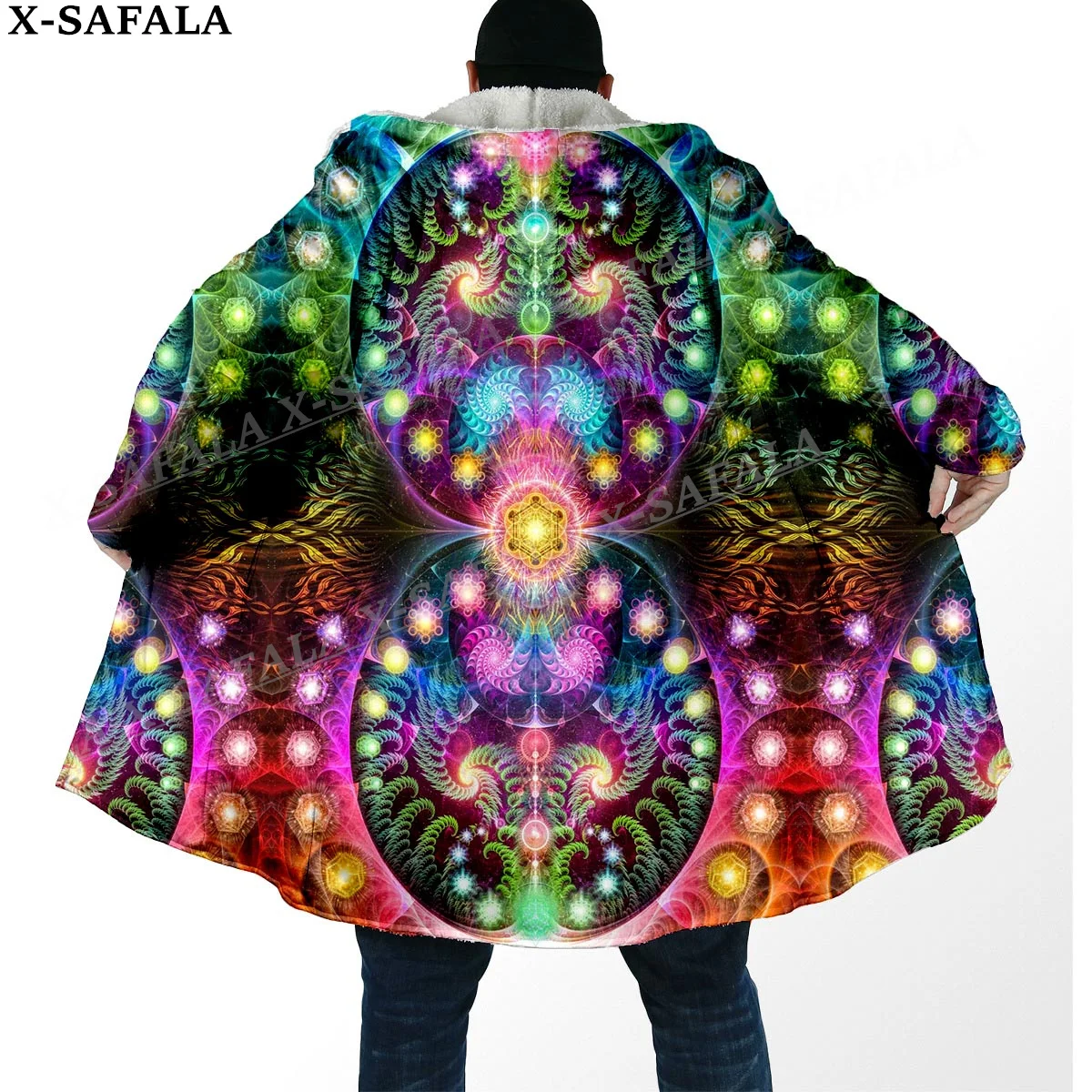 

Trippy Mandala Psychedelic Colorful Art Thick Warm Hooded Cloak Men Overcoat Coat Windproof Fleece Cape Robe Hooded Blanket-7