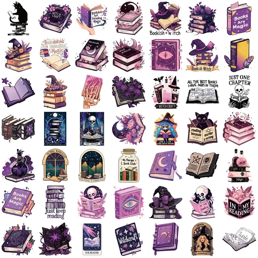 50PCS Purple Witch Books Reading Styles Graffiti Stickers For Luggage Phone Case Laptop Notebook Decals
