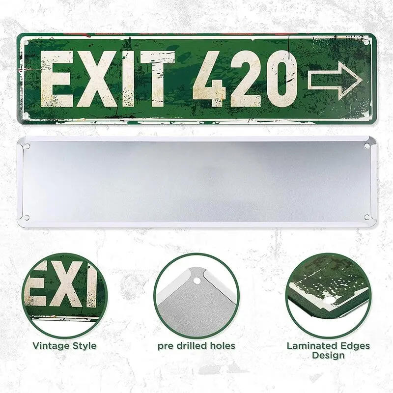 Five O Clock Somewhere Unique Metal Signs Exit 420 Street Plaque Rustic 16 X 4 Inches ELM st Wall Decor Stoner Ave Metal Plaque