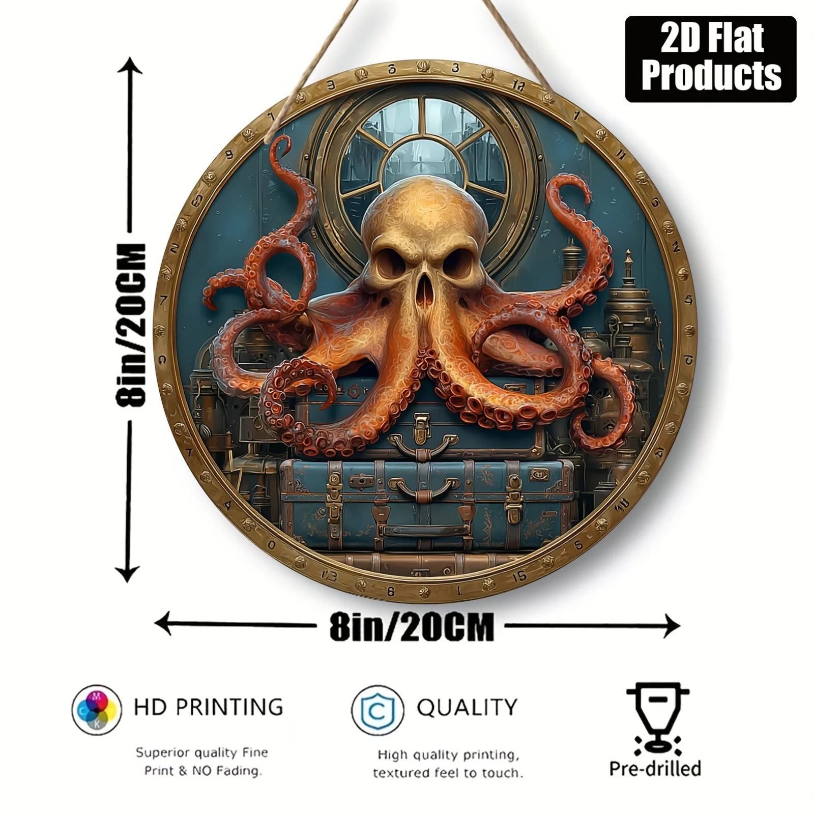 2D Flat, 1pc, Round Wooden Board Decorative Painting Sign, Retro Steampunk Wall Art Theme, Suitable for Bar Kitchen Cafe Home Ro