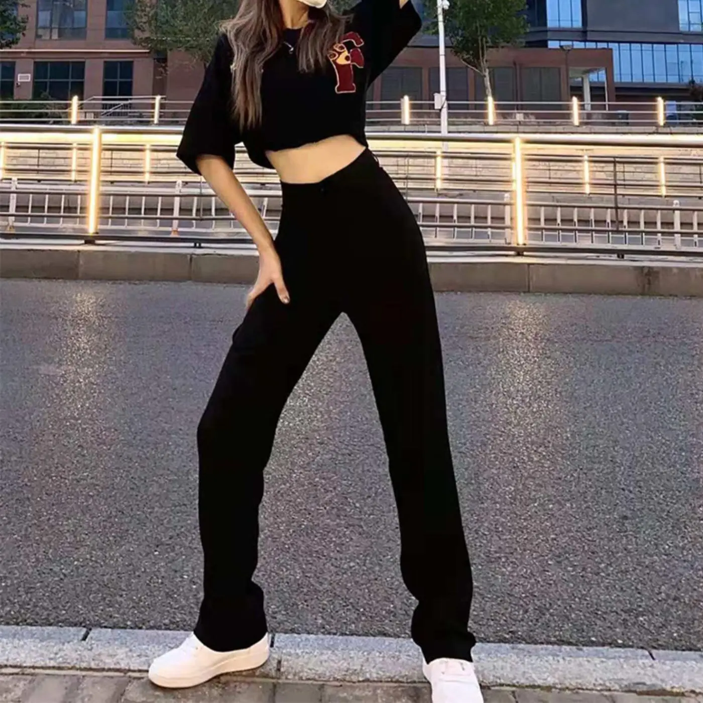 플레어 진 고딕 의류 힙합 분위기 인기 미학 하라주쿠 한국 일본 스타일 스트리트웨어 패션 룩 다크 썸머