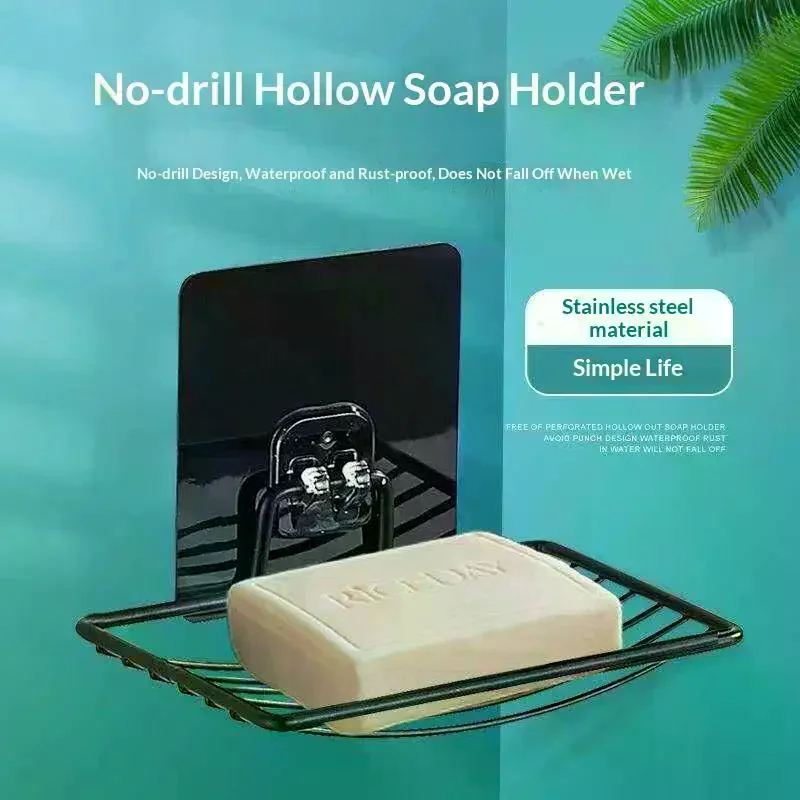 Stainless Steel Soap Dish Holder Single Layer Drain No Drilling Wall Mounted Draining Soap Rack For Bathroom Shower Storage