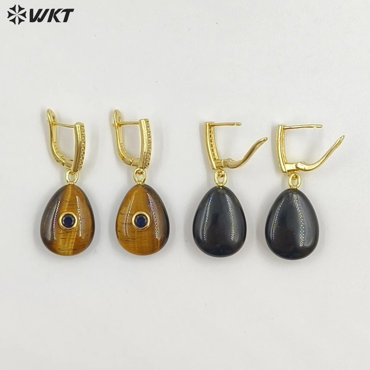 

WT-E798 Beautiful Classic Gold Plated Natural Gemstones Setting In Zircon Waterdrop Shape Earrings As Lady Daily Decoration