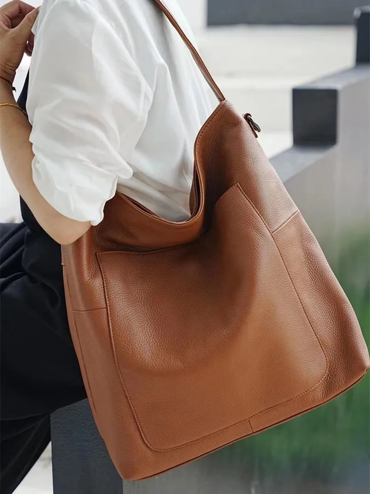 Simple Large Capacity Tote Bags For Women Luxury Handbags Female Genuine Leather Messenger Shoulder Crossbody Bag High Quality