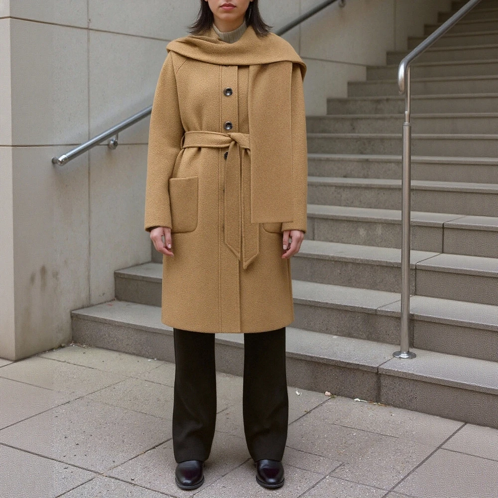 

Женское повседневное пальто с длинным рукавом и круглым вырезом на талии и пуговицами, осенне-зимнее простое повседневное базовое пальто