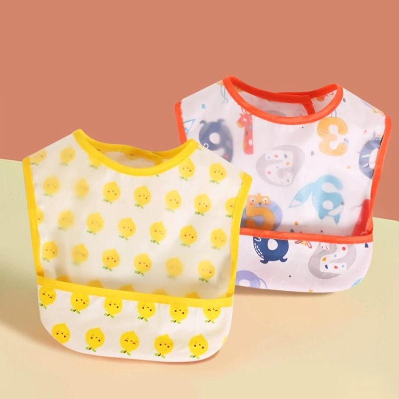 New Waterproof EVA Baby Bibs with Meal Pocket Cartoon for 0-5Y Kids Newborn Feeding Apron Smock Food Catcher Bib Burp Cloths