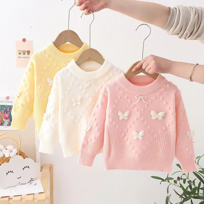 

2025New Western Princess Style Pullover Girl's Sweater Korean Style Refreshing Baby Girl Coat Sweater Popular Warm and Loose