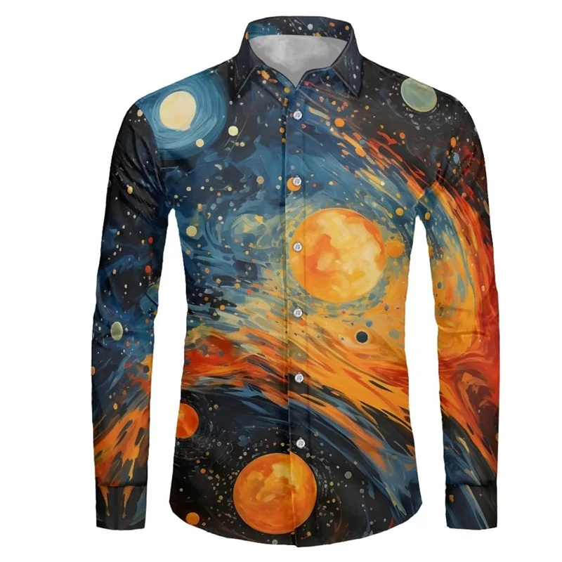 3D All Over Print Abstract Pattern Shirts For Men Casual Long Sleeve Buttons Down Regular Fit Beach Shirts Mens Oversized Tshirt