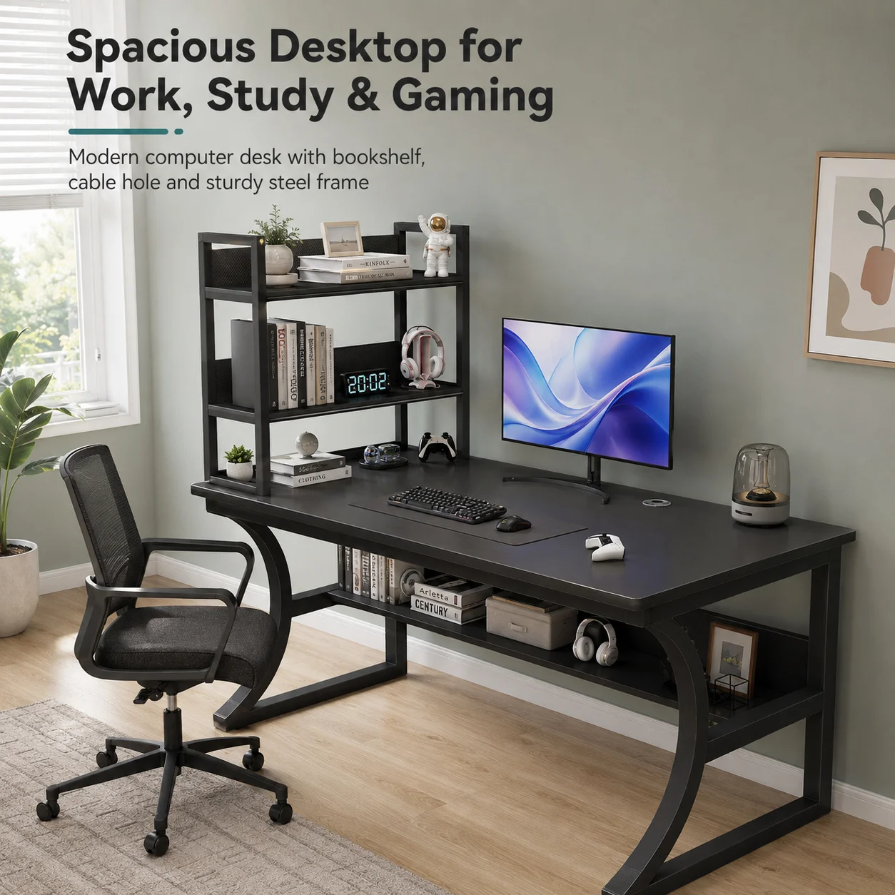 AOLIVIYA Desktop Computer Desk Electric Household E-sports Desk with Storage Rack Bookshelf Desk Simple Bedroom Learning Table