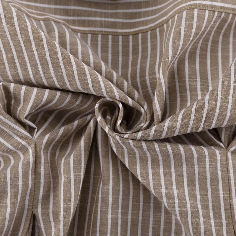 Camicetta a maniche lunghe a righe marroni alla moda Camicia con scollo a V allentata di colore colpito Camicetta con tasca con lacci Camicia in cotone femminile con risvolto 2025