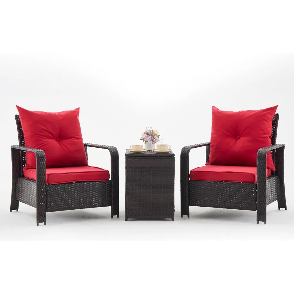 

Large Outdoor Conversation Sets PE Rattan Wicker Oversized Sofa Chairs with Tufted Cushions and Storage Table Table