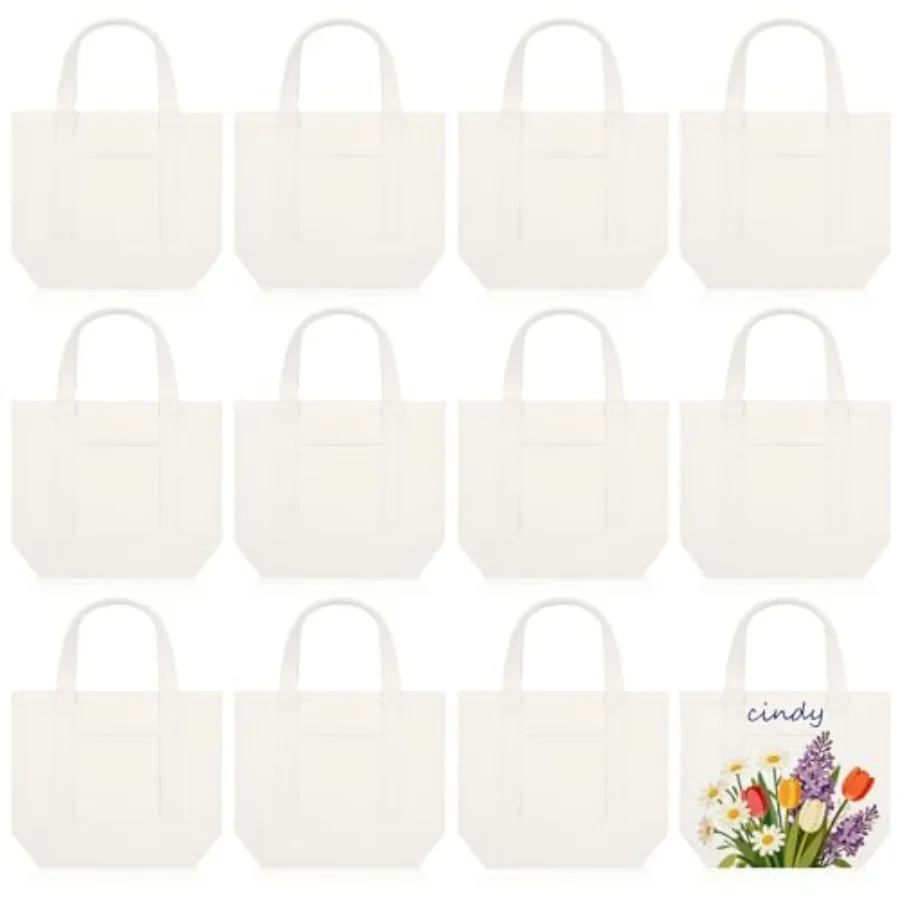 

2 Pcs Mini Canvas Tote Bags Small Tote Shopping Bag Bulk with Pocket Handle Blank Heavy Duty Reusable Canvas