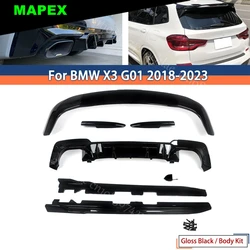 Gloss Black For 2018-2023 BMW X3 G01 Bodykit Rear Spoiler Diffuser Side Skirt