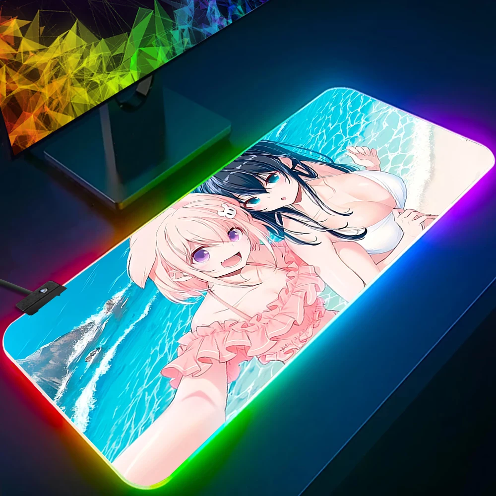 Hentai Anime Sexy Girls Big Boobs RGB Pc Gamer Keyboard Mouse Pad Mousepa LED Glowing Mouse Mats Rubber Gaming Computer Mausepad