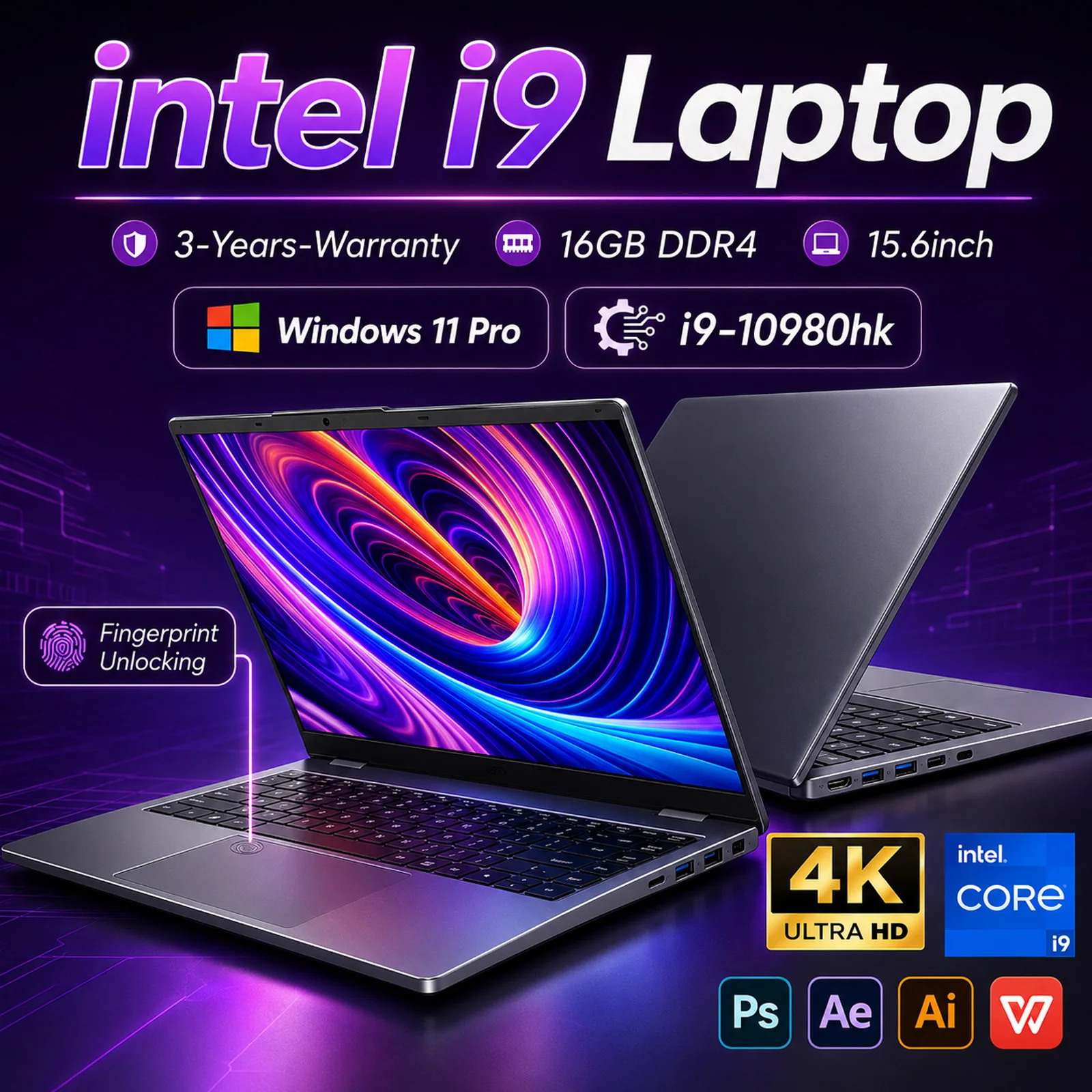15.6" Windows 11 Pro Laptops Intel Core i9-10980HK 16GB RAM 1TB SSD Office Gamer Study notebook Computer PC