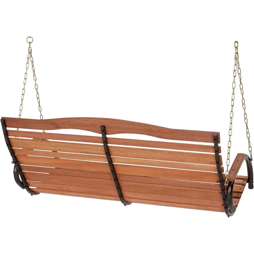 Taman Pedesaan Teras Luar Ruangan Ayunan Rangka Baja Dilapisi Bubuk Perlengkapan Kursi Kayu dengan Rantai, Dapat Menampung Hingga 500 Pound