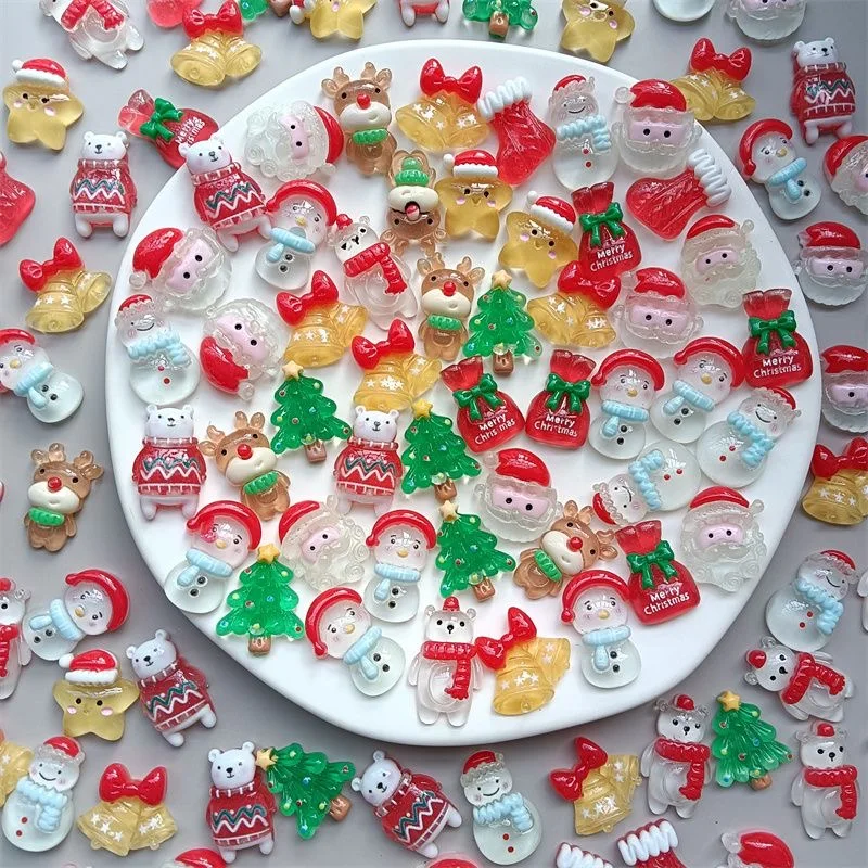 100pcs Mini Resin Blind Box Santa Claus Luminous Model Home Desktop Reindeer Statue Creative Decoration Christmas Holiday Gift