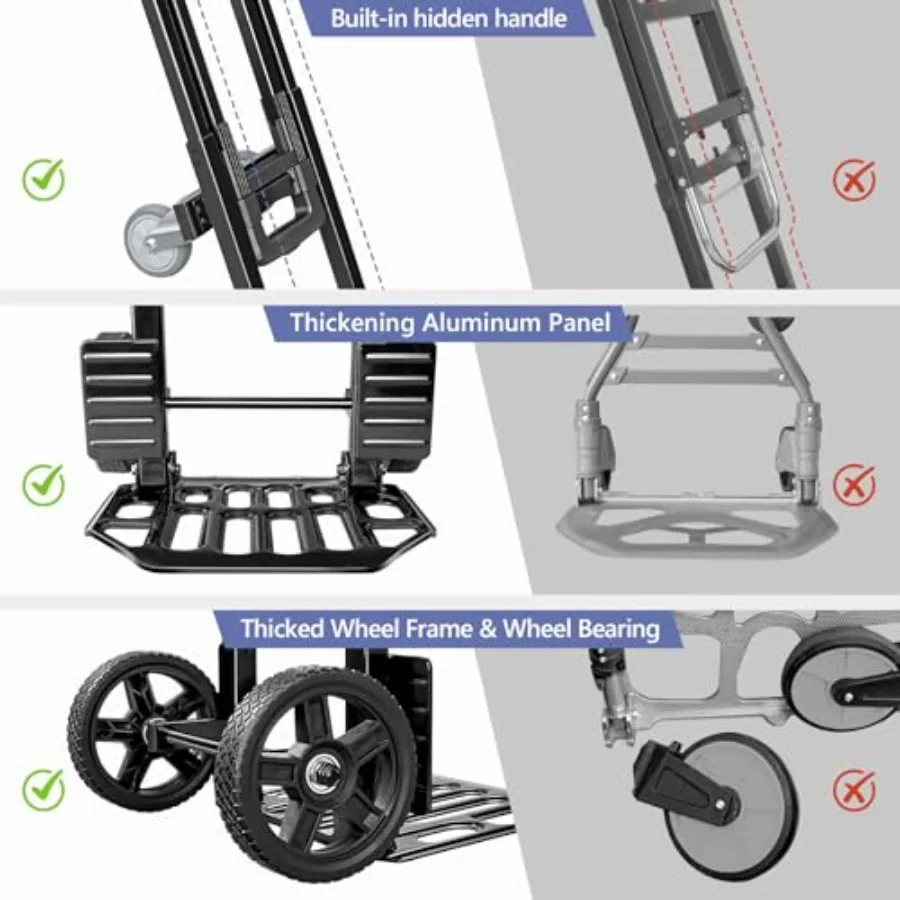 شاحنة يدوية قابلة للتحويل 4 في 1 مع صندوق قابل للطي للتخزين الثقيل والنقل بسعة 600 رطل مع مقبض قابل للتعديل #3