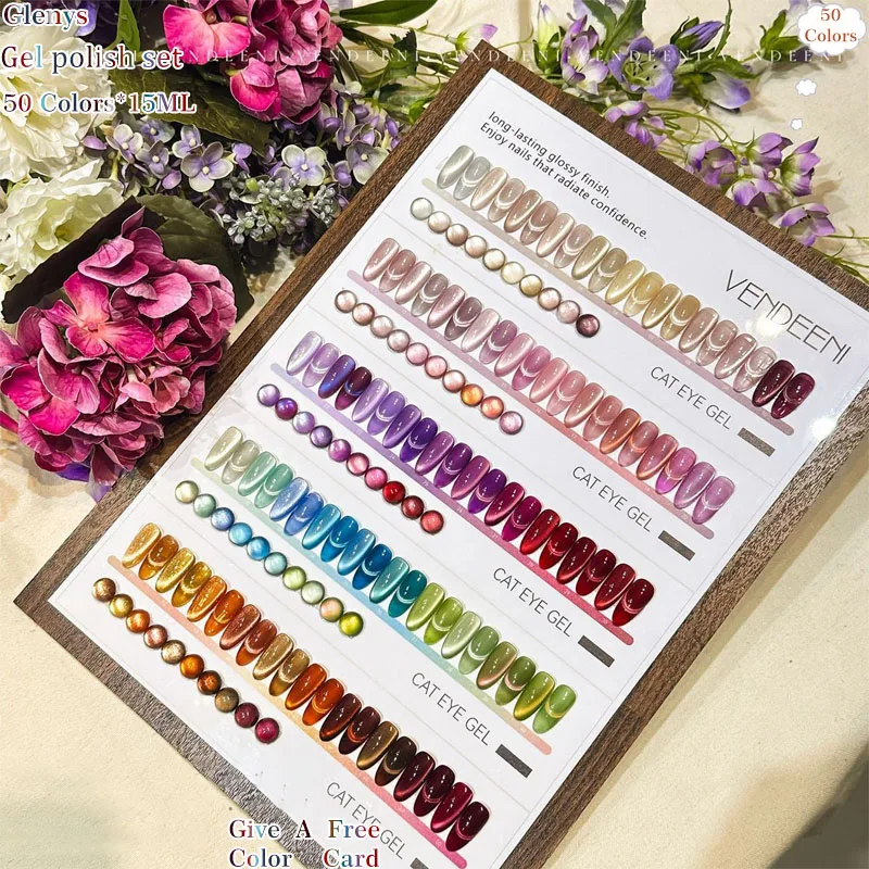 Glenys 50 color cat's eye nail polish gel net red popular advanced immersion gel factory direct sales nail salon varnish set