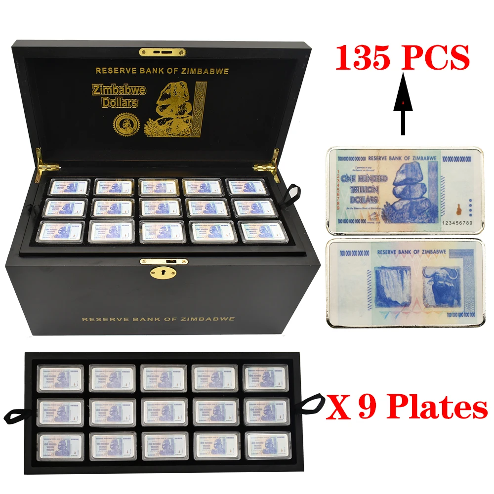 

135 Pcs/box Zimbabwe One Hundred Trillion Dollars Silver Bars Silver-plated Metal Commemorative Coin Collection Gift