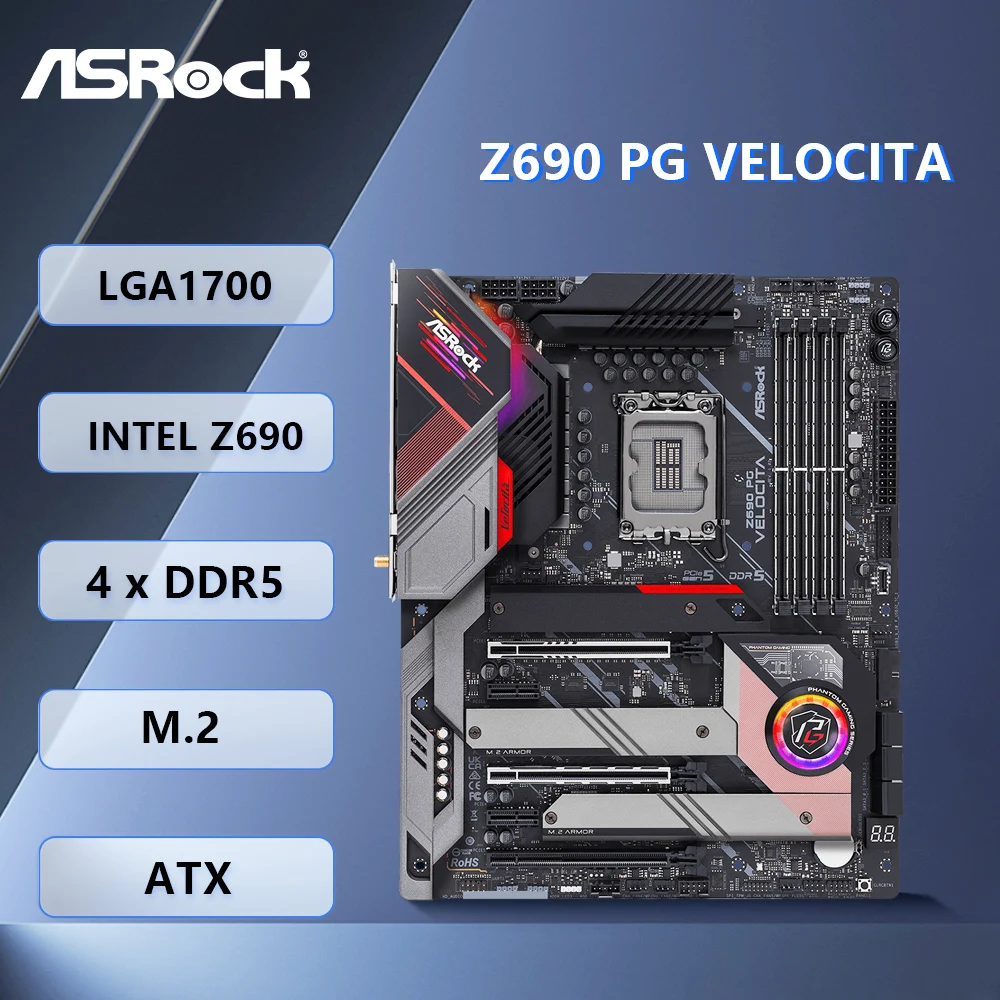 Asrock Z690 PG VELOCITA Motherboard LGA1700 192GB Intel Z690 DDR5 Support I7-14790 I5-14600 I3-14100 I9-13900 CPU M.2 ATX