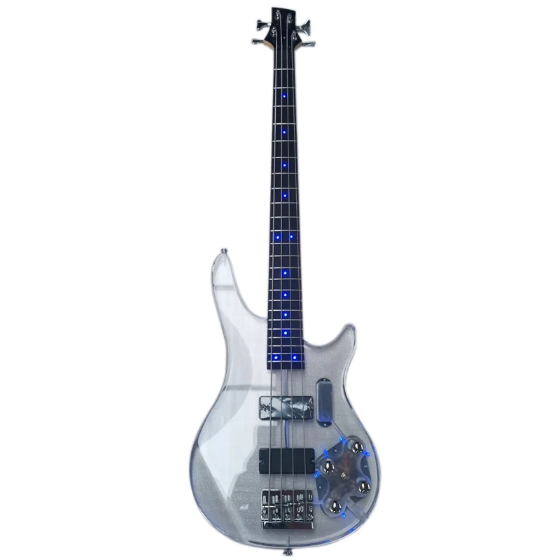 

good quality acrylic body electric bass guitar with blue led light electricas electro electrique guitare guiter guitarra gitar