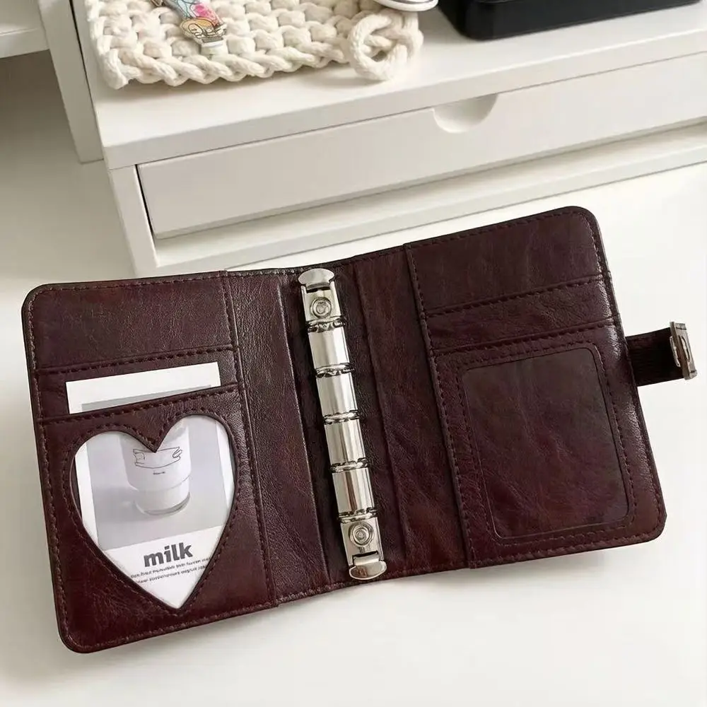Multi-functional PU Leather Binder Notebook 5-Ring Loose-Leaf Detachable Pocket Journal with Photo Window Note Pad Gift
