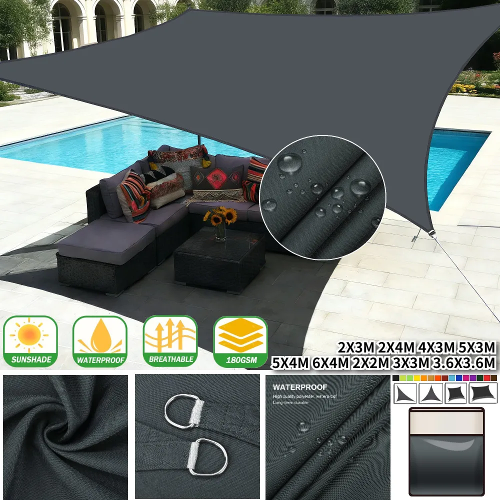 

Водонепроницаемый прямоугольный солнцезащитный тент с 98% блокировкой УФ-лучей, садовый навес-парус вогнутой формы с бесплатными веревками