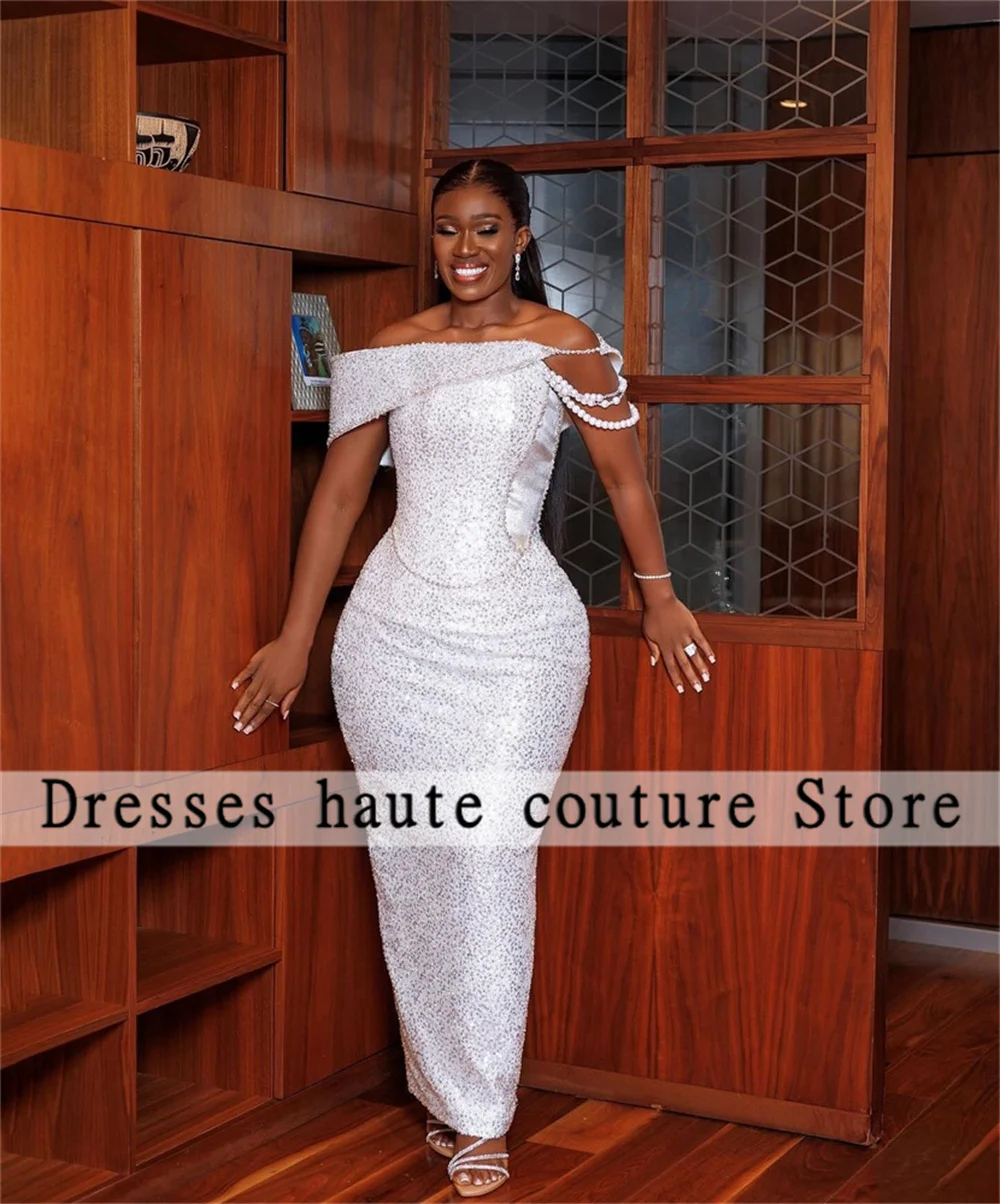 Aso Ebi White Nigerian Formal Evening Dress 2025 Elegant Wedding Reception Dresses Beaded Lace African Bridal Gown Customized