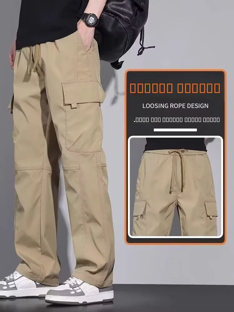 

American Sle Casual Work Pants Men's Loose Straight Leg Trousers Multi-ket Wear-Resistant Versatile Workwear