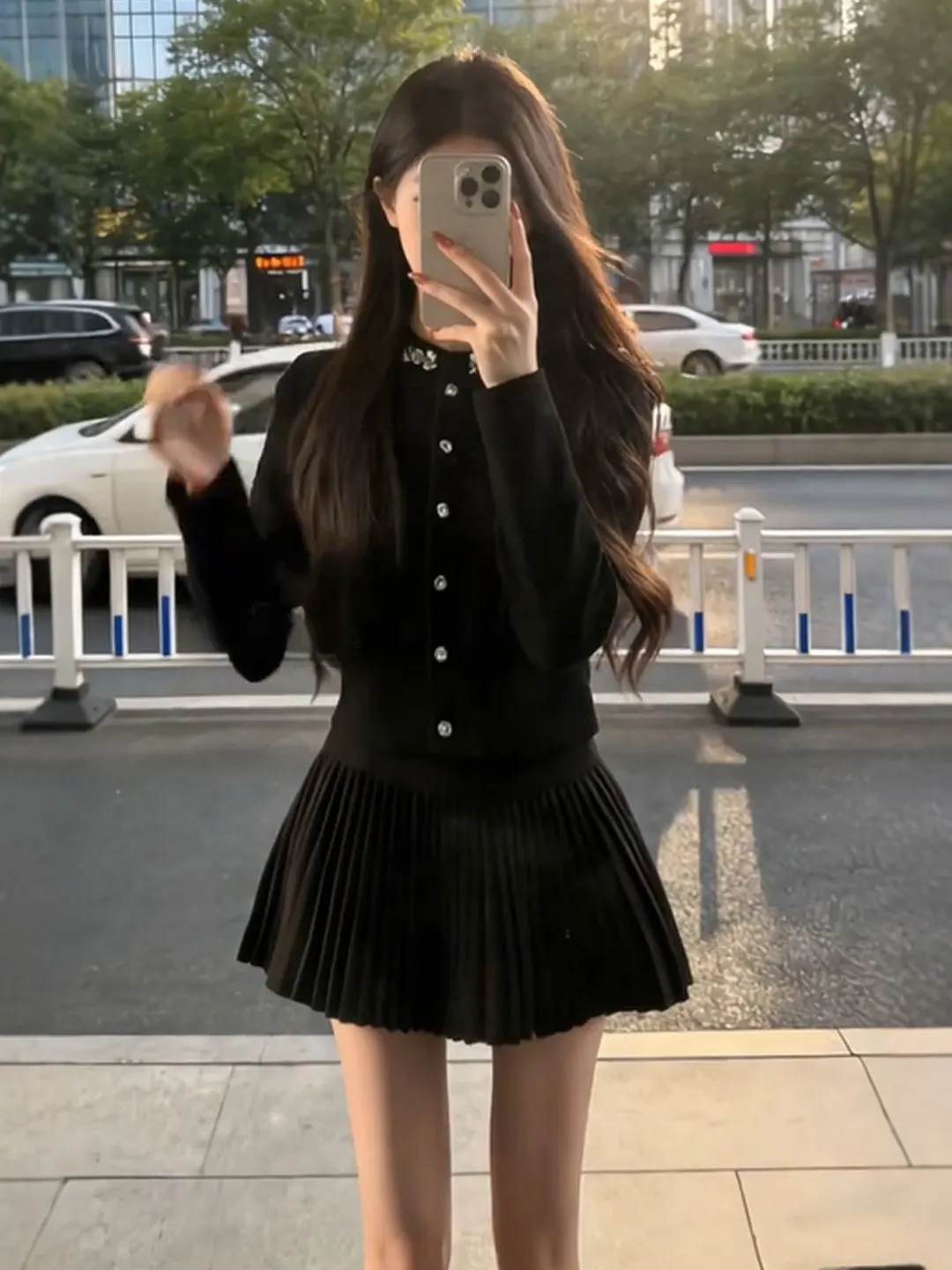 

Korean Style Soft Knit Sweater And Skirt Two-Piece Set Comfortable Spring Fashion Women's Clothing round Neck Button Clo...