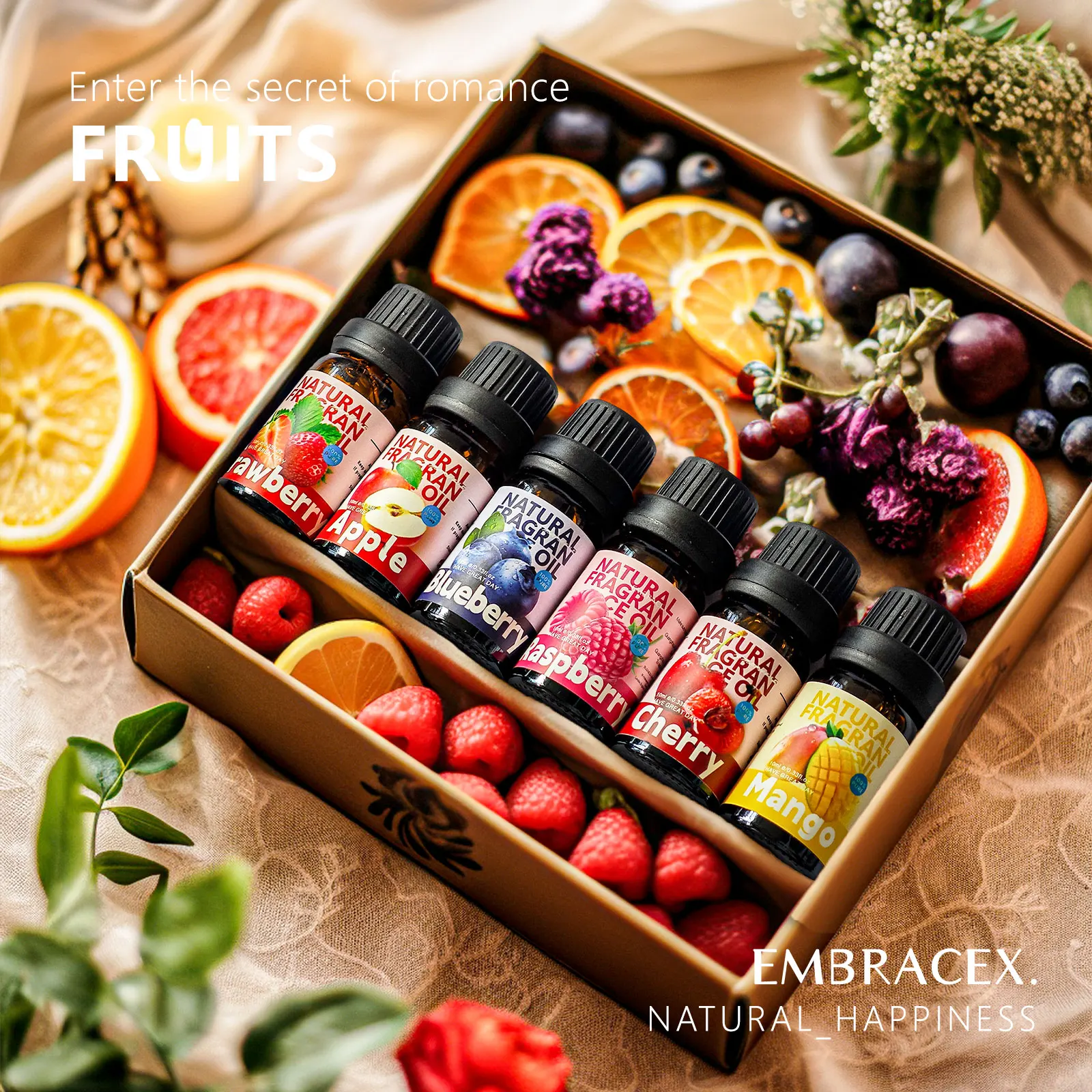 6PC/1PC Fragrance Oils 10ML Fruits Aroma Oil Mango Apple Cherry Strawberry Blueberry Raspberry Skincare Massage Oil Women's Gift