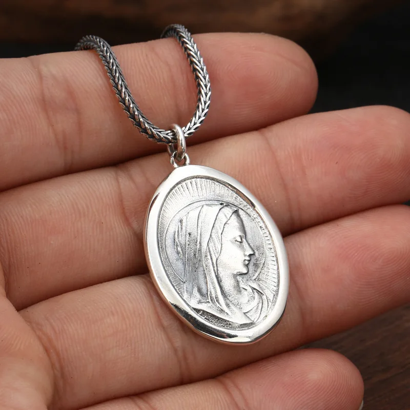 BOCAI New100% True 925 Solid Sterling Silver Sleek Minimalist Man and Woman\'s  Pendant  Creative Virgin Mary Jewelry Accessories