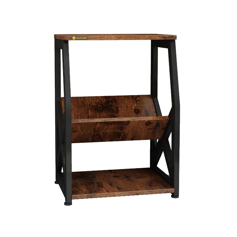 

American style side table metal frame wooden Household Living Room Coffee Table double-layer Small Bedroom Tea Table