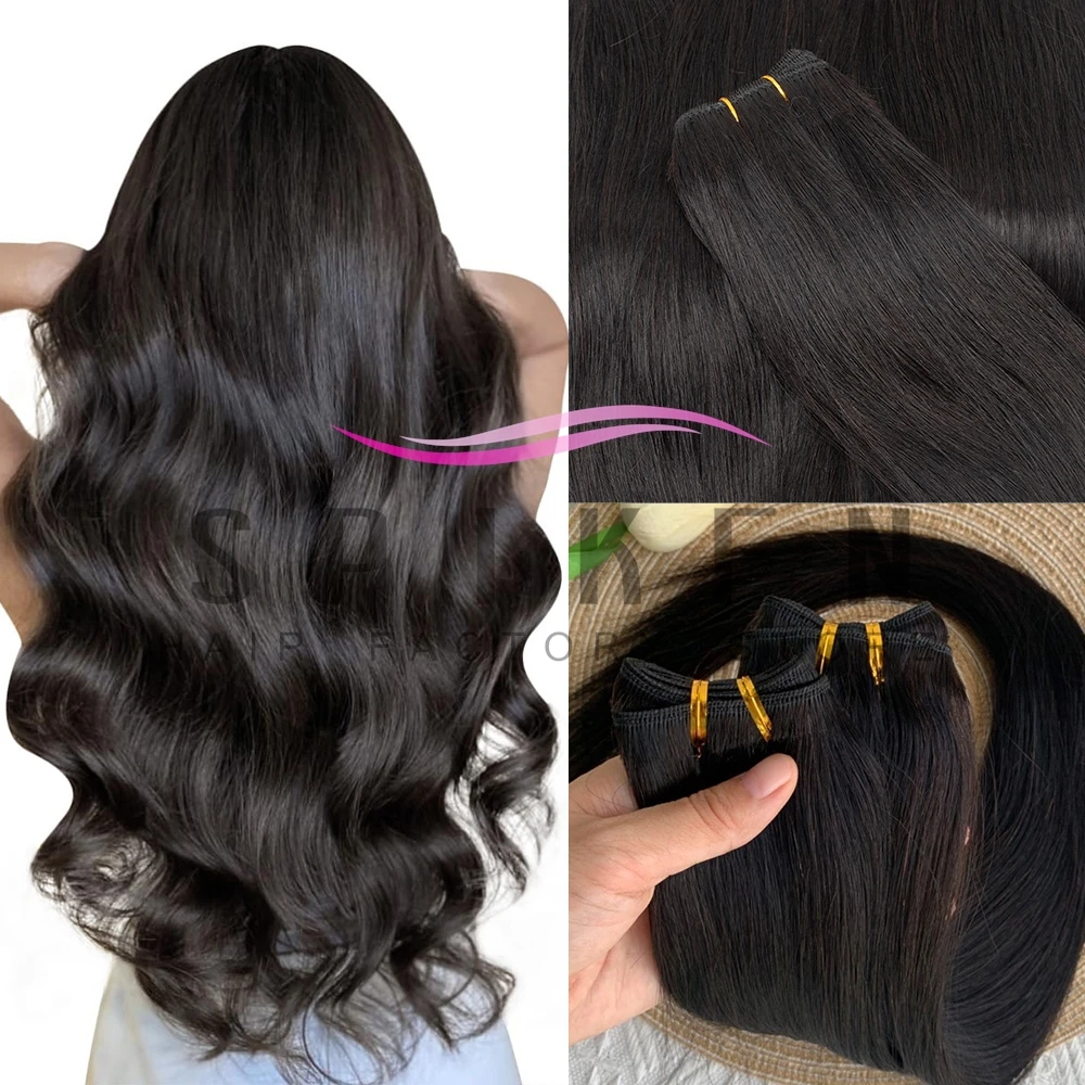 SPIKFN Straight Human Hair Weaves Remy Human Hair Bundles Sew In Weft Extensions Straight Blonde 50g/pack Natural Hair 12''-22''