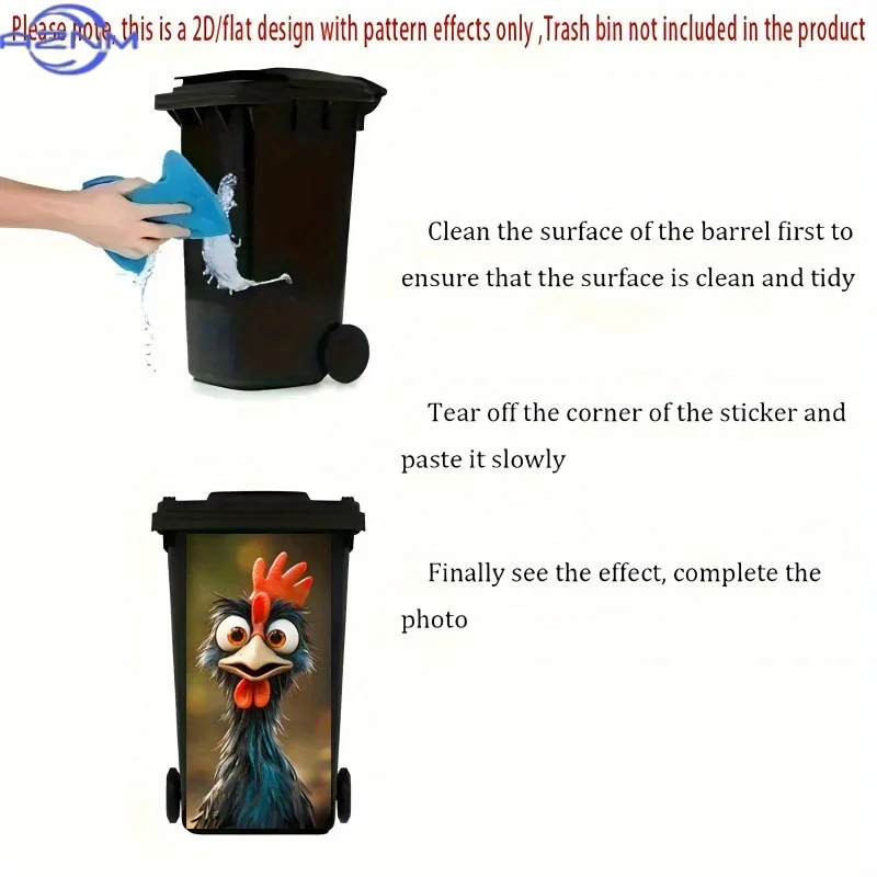 1PC[Rooster Trash Can Sticker] Vibrant Cartoon Rooster Design - 1pc of Trash Can Sticker, × Cm, Self-Adhesive Wallpaper for De