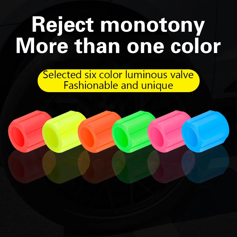 

4pc Luminous Tire Valve Caps For Car Motorcycle Bike Wheel Hub Styling Tool Glow In Dark Valve Stem Air Dust Rim Cover Accessory