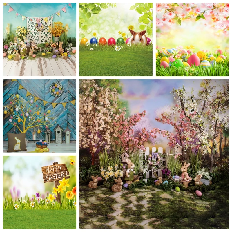 

Easter Backdrop Spring Garden Bunny Eggs Easter Decoration 2023 Backdrop Photography Baby Portrait Photographic Photo Background