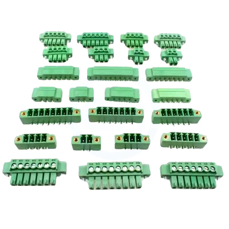 (10 Sets) 15EDGKM + 15EDGVM/RM 3.81mm Plug-in Green Terminal Block Curved Straight Pin Socket with Ear Flange 2EDGKM 3.81 2~24P