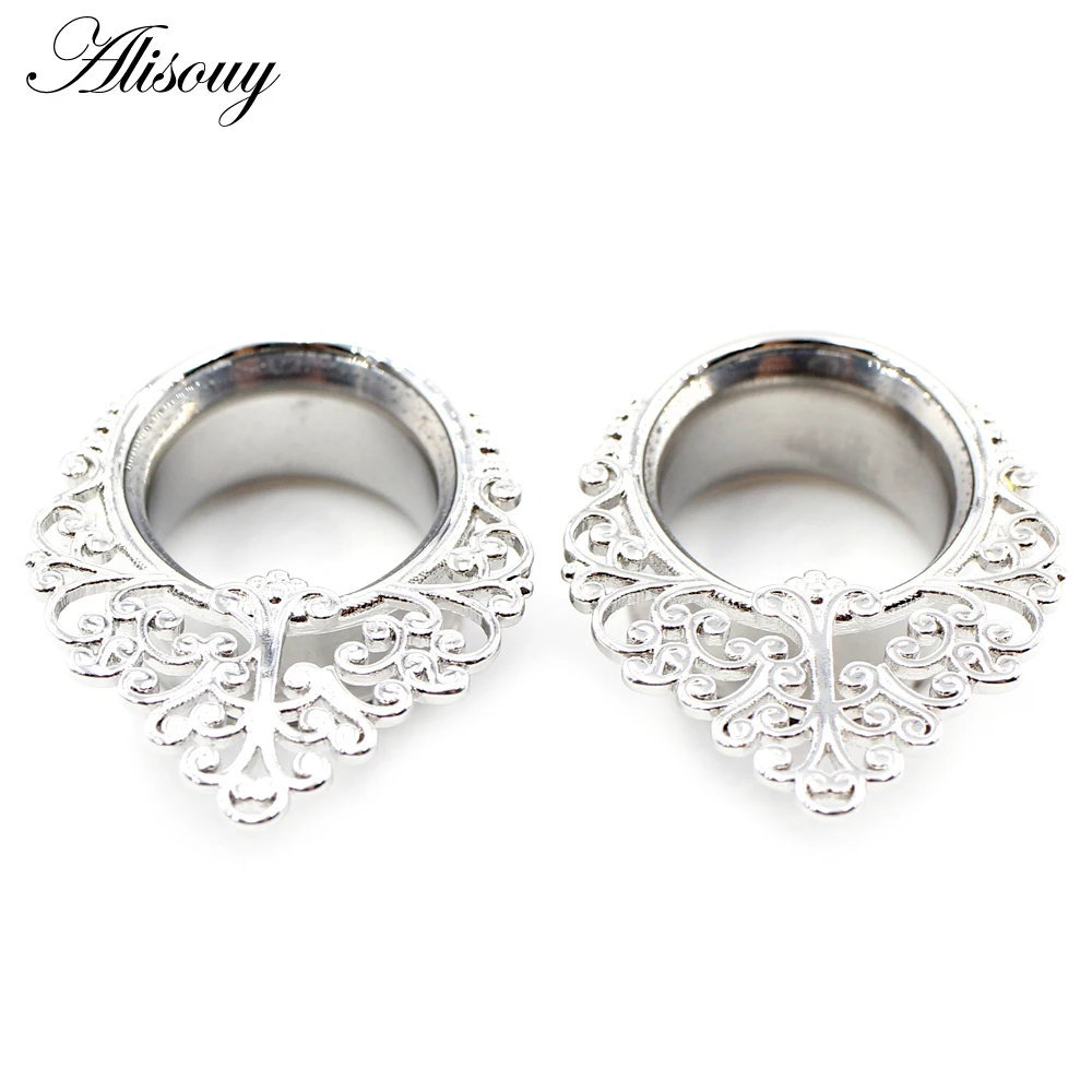 Alisouy 2PC Latest Stainless Steel Ear Piercing Plugs Tunnels Stretchers Expanders Fashion Body Jewelry Earrings Gauges 6mm-16mm