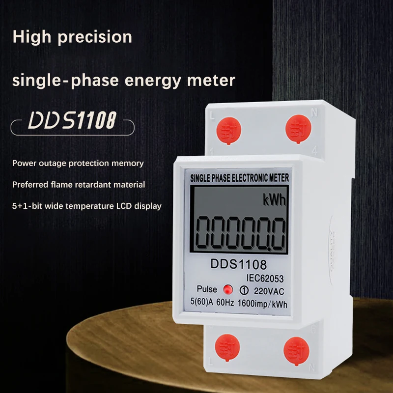 NEW DDS1108 Single Phase kWh Meter 60A LCD Backlit Digital Energy Counter for Home Workshop Solar PV Consumption Monitoring 1Pc