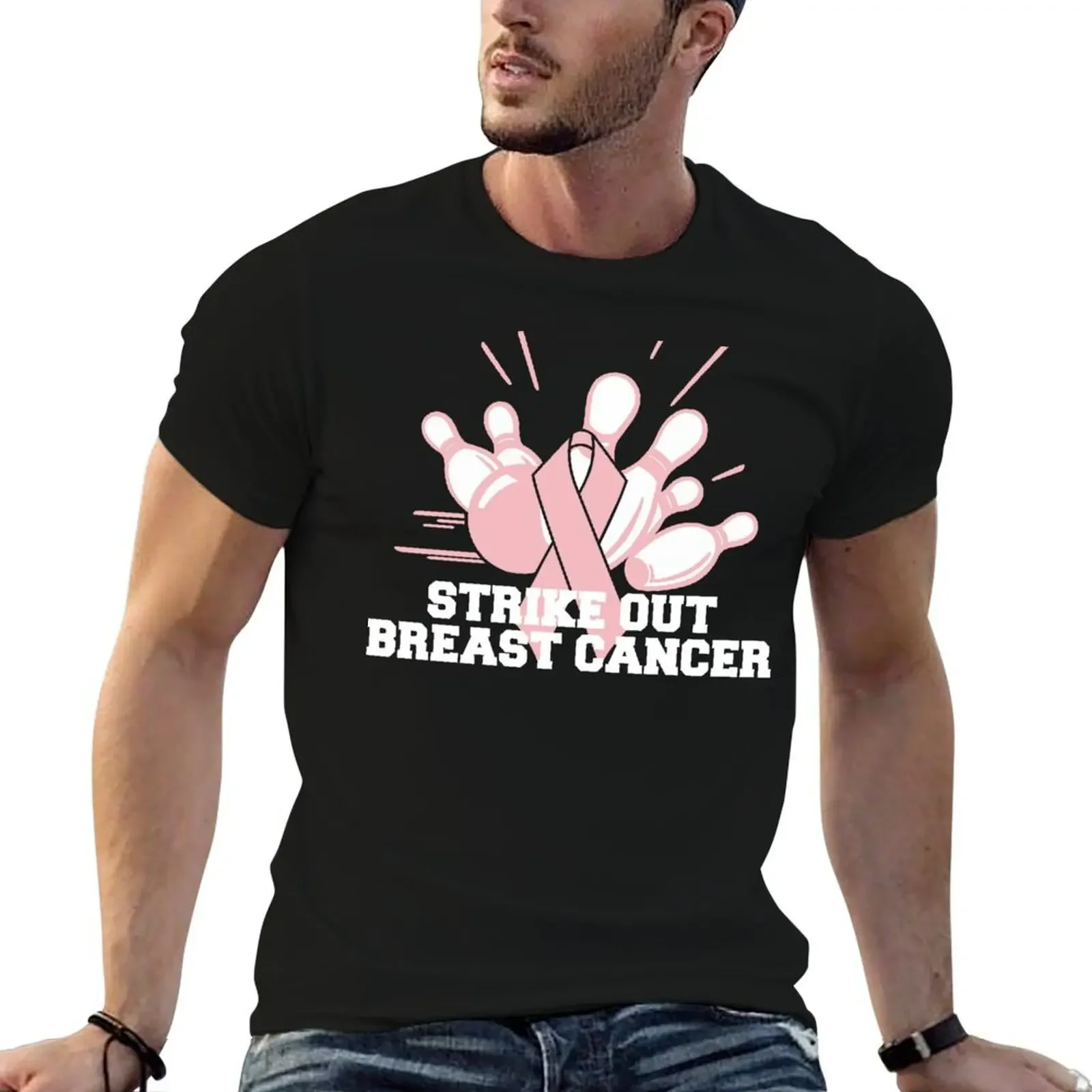 Strike Out Breast Cancer Bowling T-Shirt tees vintage anime shirt t shirt for men