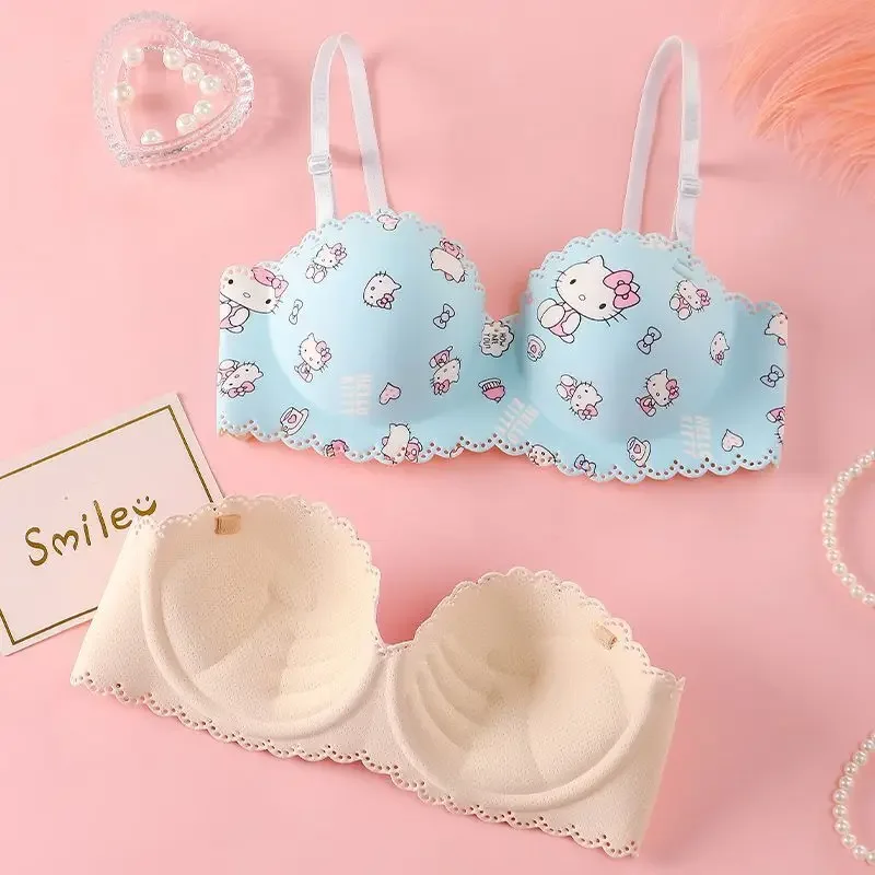 New Hello Kitty Cute Kawaii Underwear Small Breast Gathering Sweet Trendy Girl Top-up Bra to Prevent Sagging and Beautiful Back