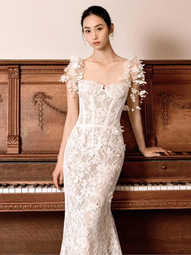 

Lace Light Wedding Dress Slim-Fit Slimming Bridal Temperament Welcome Yarn Luxury Fishtail Suspender