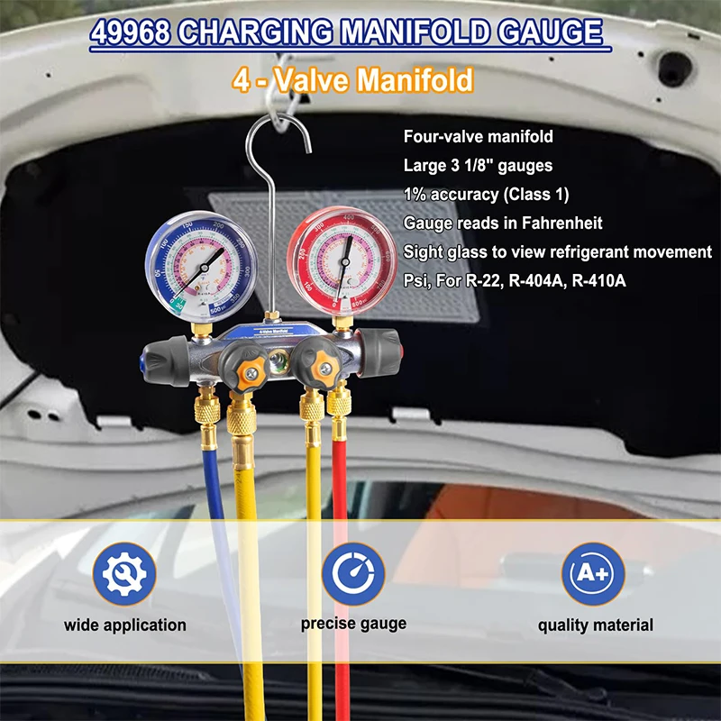 49968 Charging Manifold 4 Valve Test, A/C Manifold Gauge Tool Set with 60