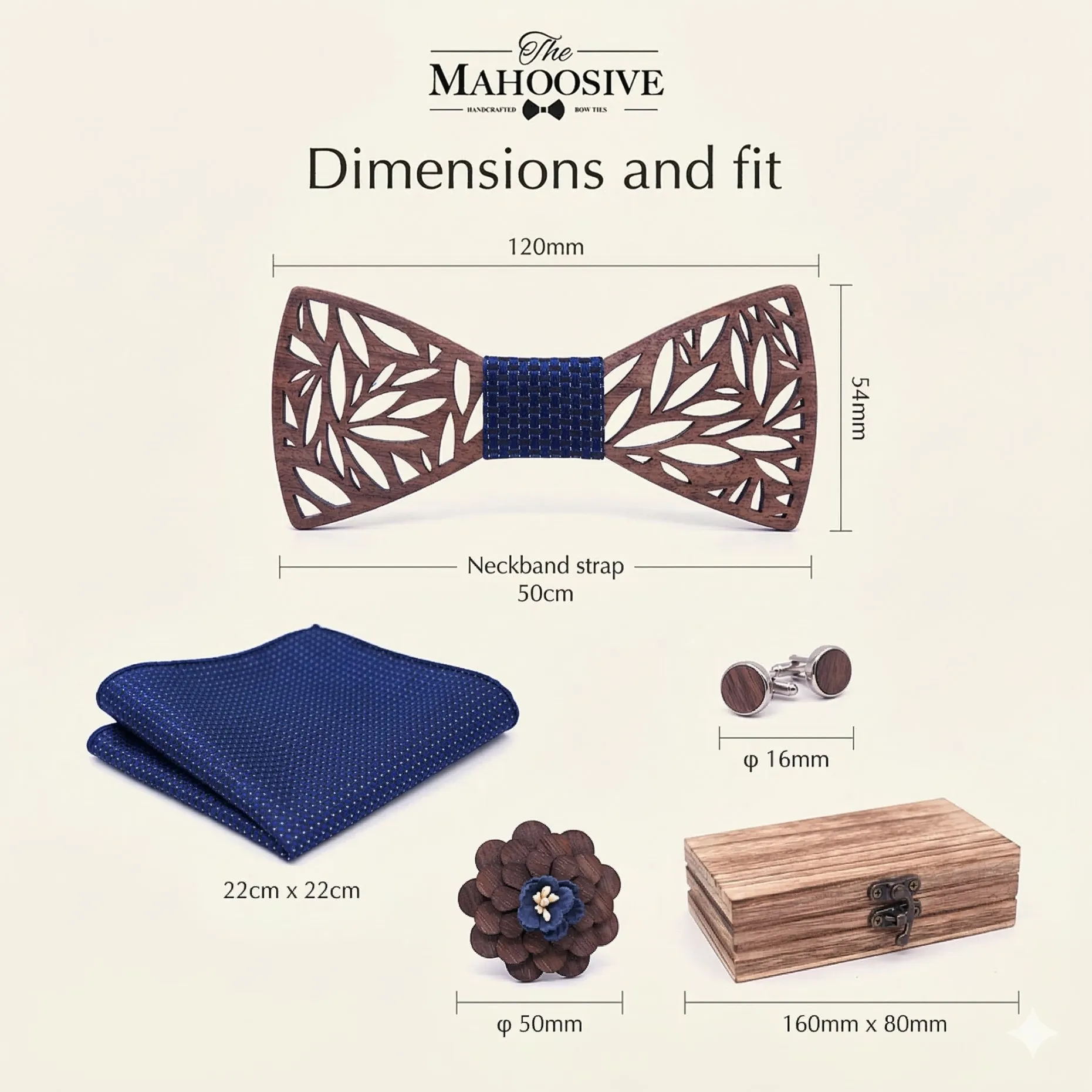 Mahoosive Bow Ties for Men Wood Handcrafted Premium Natural Walnut Gift Set Wedding Party 